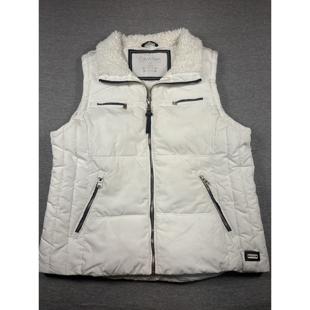 Calvin Klein Puffer Vest W/Sherpa Trim Collar. Women's Large.